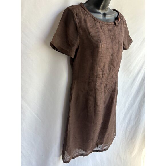 Vintage Key Wear Brown Mini Dress Size L Retro Bow Detail Earthy Feminine - Picture 3 of 11